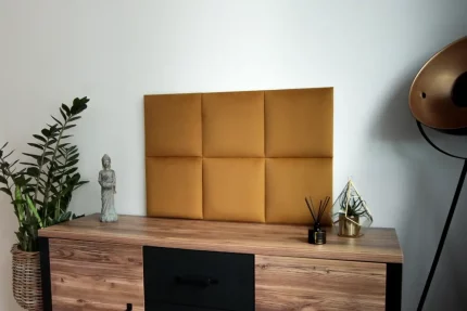 Vizualizácia nástenných čalúnených panelov štvorec - Horčicová