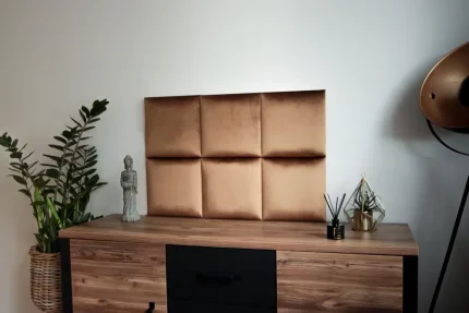 Vizualizácia nástenných čalúnených panelov štvorec 30x30 - Bronzová lesklá