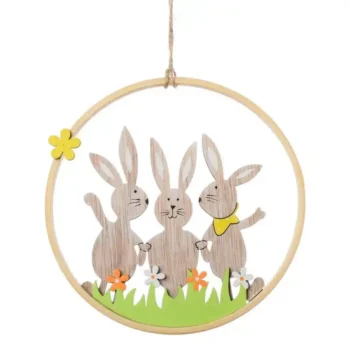 Závesná ozdoba kruh so zajačikmi 15,5 cm | Drevo